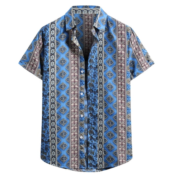 Blusa informal de manga corta con estampado floral para playa y botones para hombre Pompotops oipoqjl48401