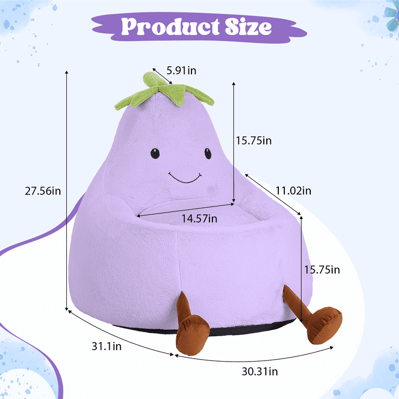 Simple Deluxe 2.5 ft Kids Bean Bag Chair, Faux Rabbit Fur Round Sofa with Handle and Washable Cover, Purple