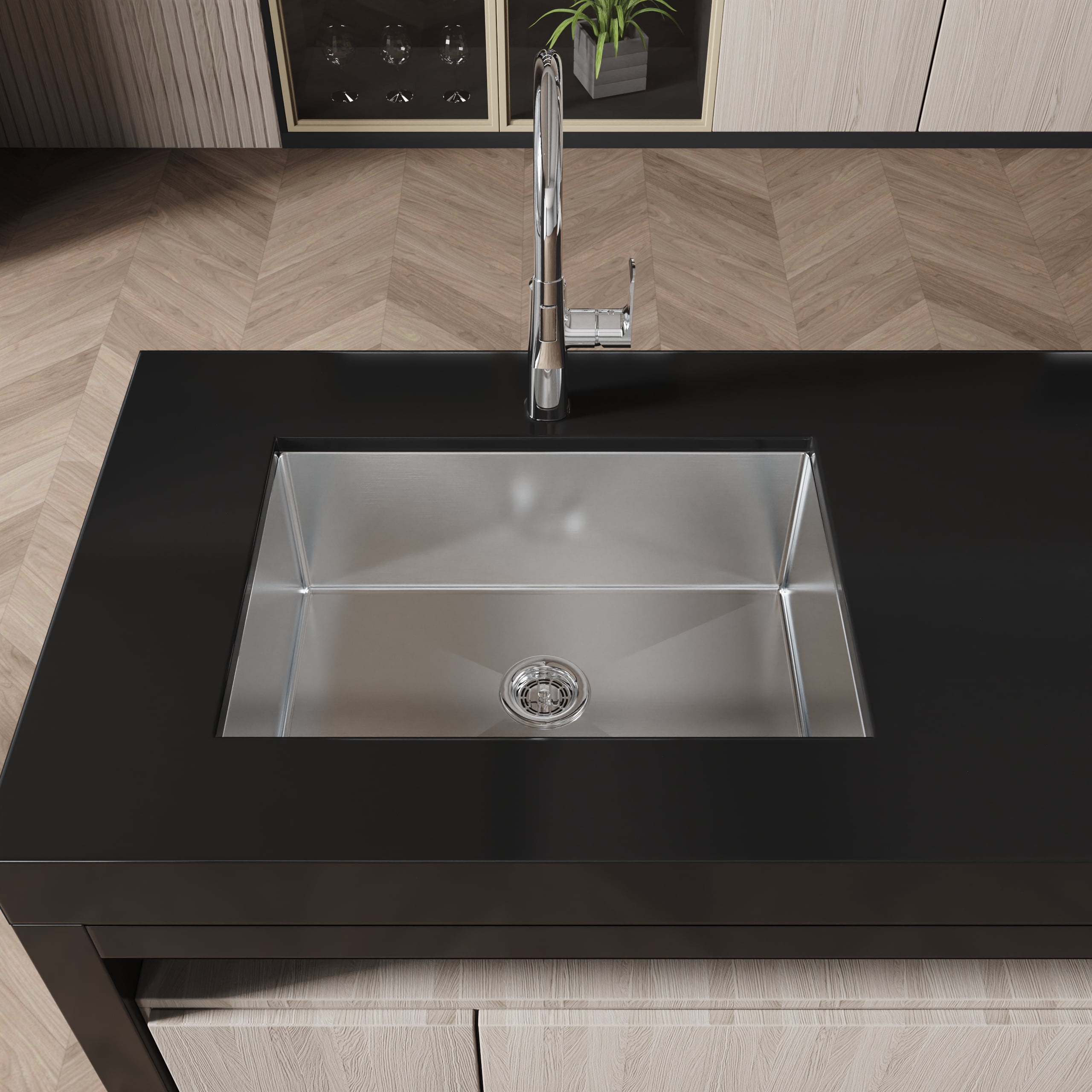 27-in Undermount Stainless Steel Kitchen Sink Single Bowl 16 Gauge Brushed Nickel Handmade Sink with Drain And Hooks