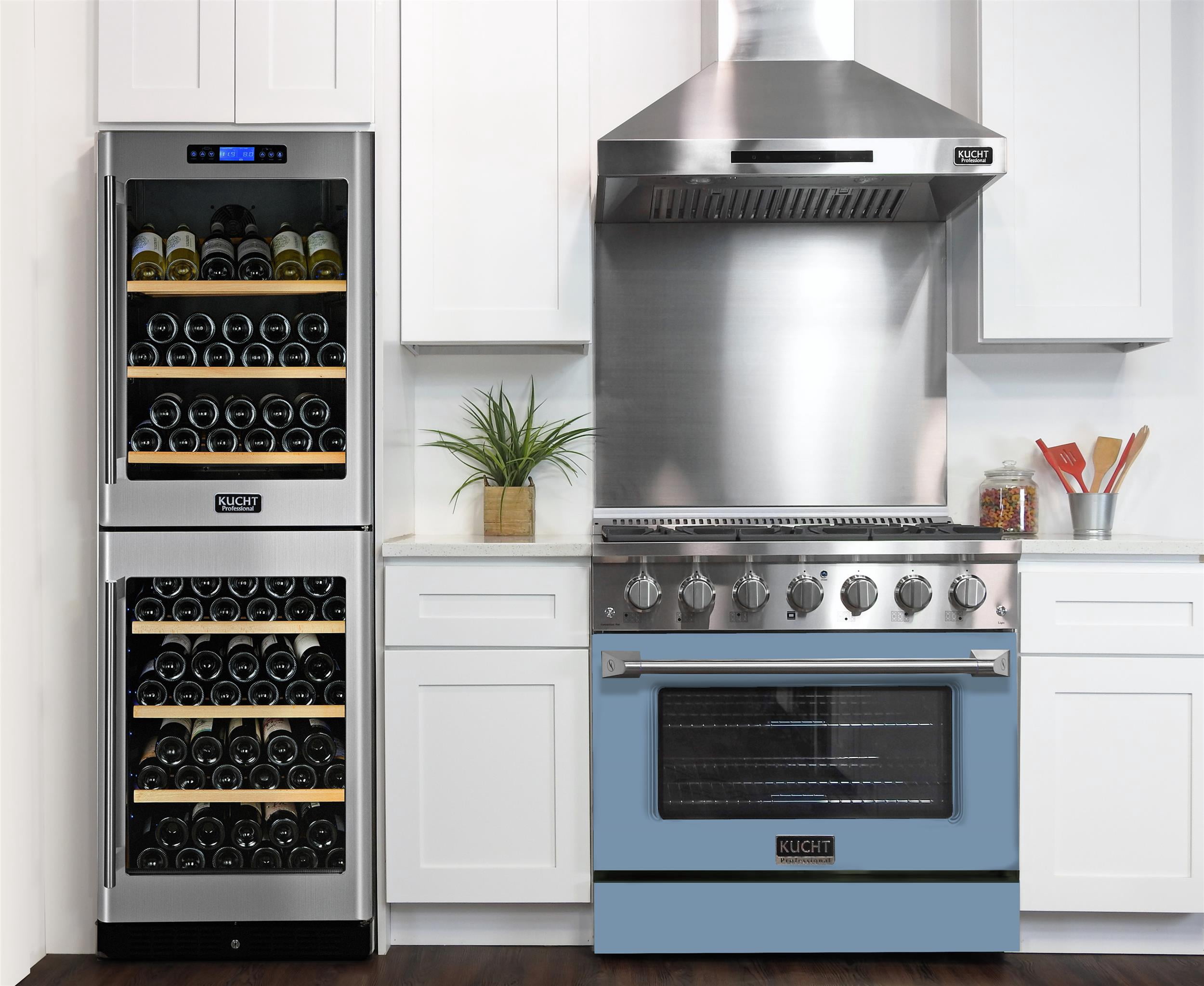 36 in. 5.2 cu. ft Dual Fuel Range for Propane Gas Sealed Burners in Light Blue.