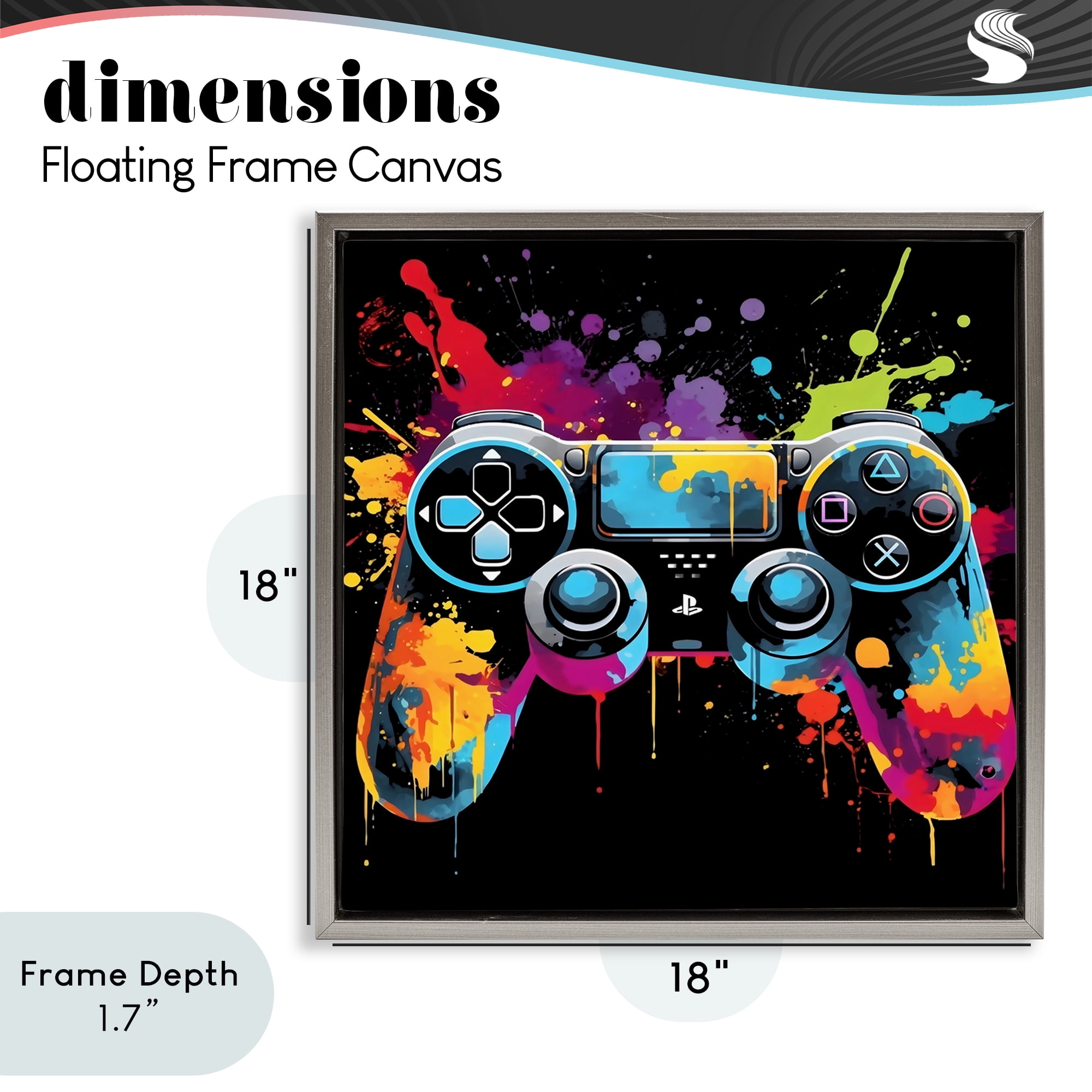 Stupell Industries Paint Splash Game Controller Gray Framed Floater Canvas Wall Art, design by Creative Studio