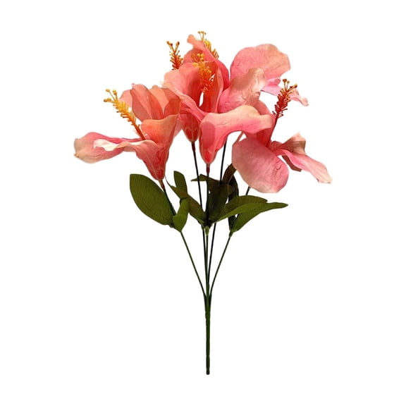 Yangka 5 Heads Artificial Hibiscus Flowers,2 Pack Pink Touch Silk Fake Flower Bouquet For Home Decor, Vase Arrangement, Wedding Centerpiece