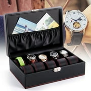 MONIPA Watch Box Gift for Men, 10 Slot Leather Watch Storage Box Black Carbon Fiber Mechanical Display Case, Large Holder