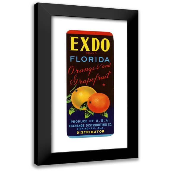Anonymous 8x14 Black Modern Framed Museum Art Print Titled - Exdo Brand Florida Oranges and Grapefruits Citrus Label (1930-1950)