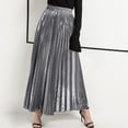 thumbnail image 2 of AherBiu Womens Pleated Long Skirts Elastic High Waisted Metallic Shiny Accordion Maxi Skirt Solid Color, 2 of 6