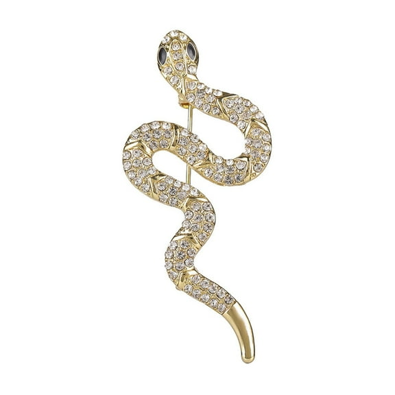 Trendy Snake Shape Brooch Pin in Metal with Rhinestones Accent for Women