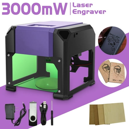 3000mW Desktop Laser Engraving Cutting Machine CNC Cutter DIY Logo Engraver USB Black&Purple AC