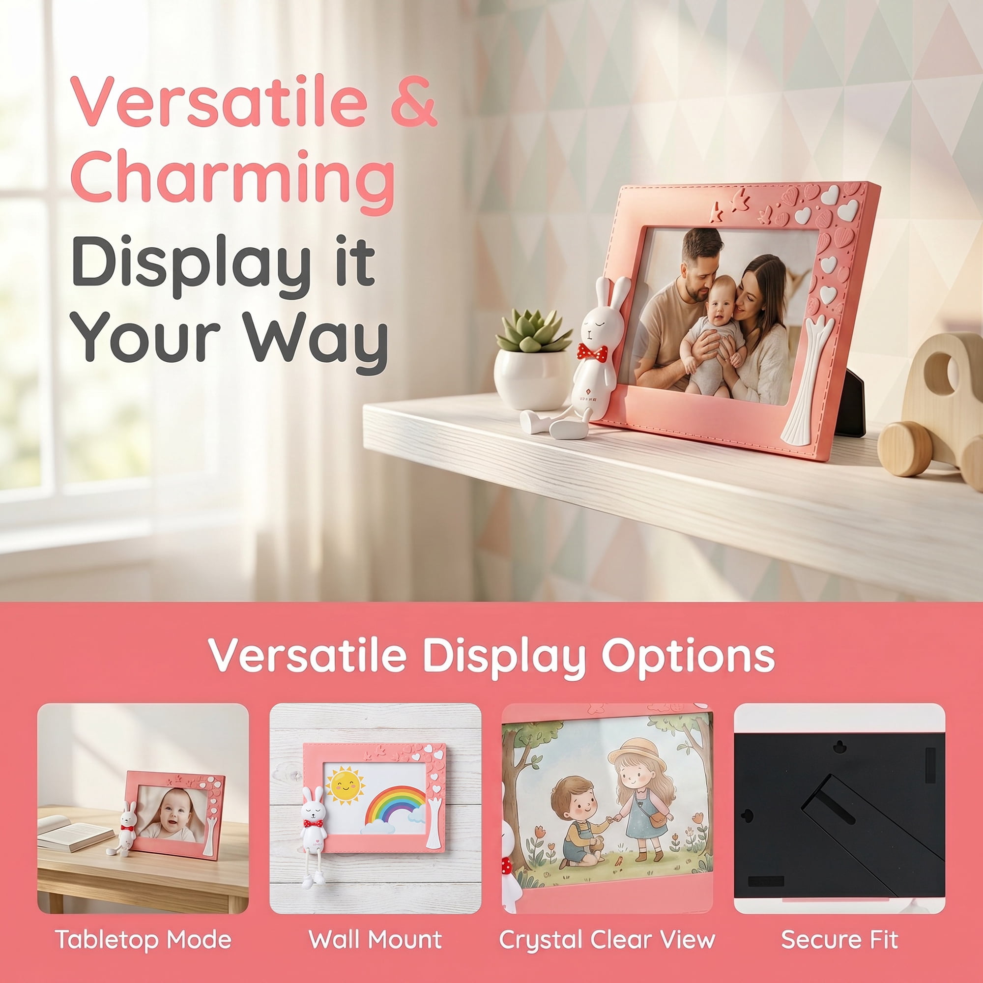 Unique Bargains Cartoon Shatterproof Cute Plastic Photo Frame Pink Place Horizontally 5" x 7"
