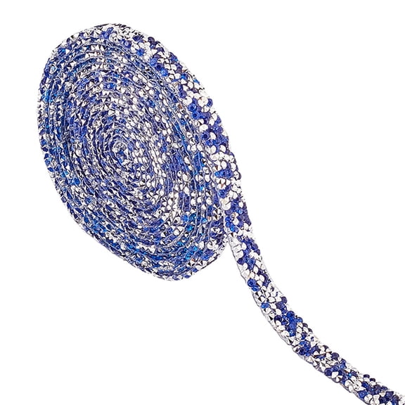 3 Yards Rhinestone Ribbon Bling Ribbon Wrap Sparkling Rhinestone Ribbon Resin Hotfix Belt (Blue 0.39inch) DIY