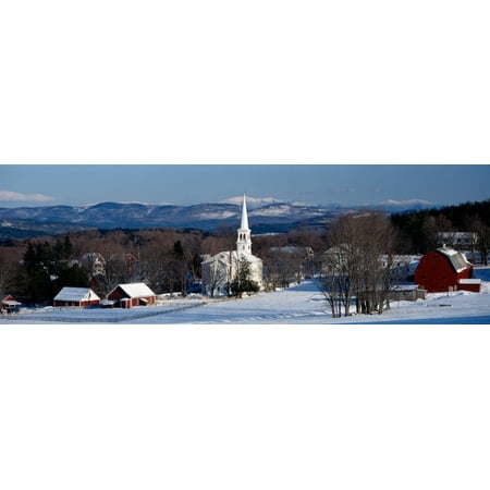View Of Small Town In Winter Peacham Vermont USA Canvas Art - Panoramic Images (27 x