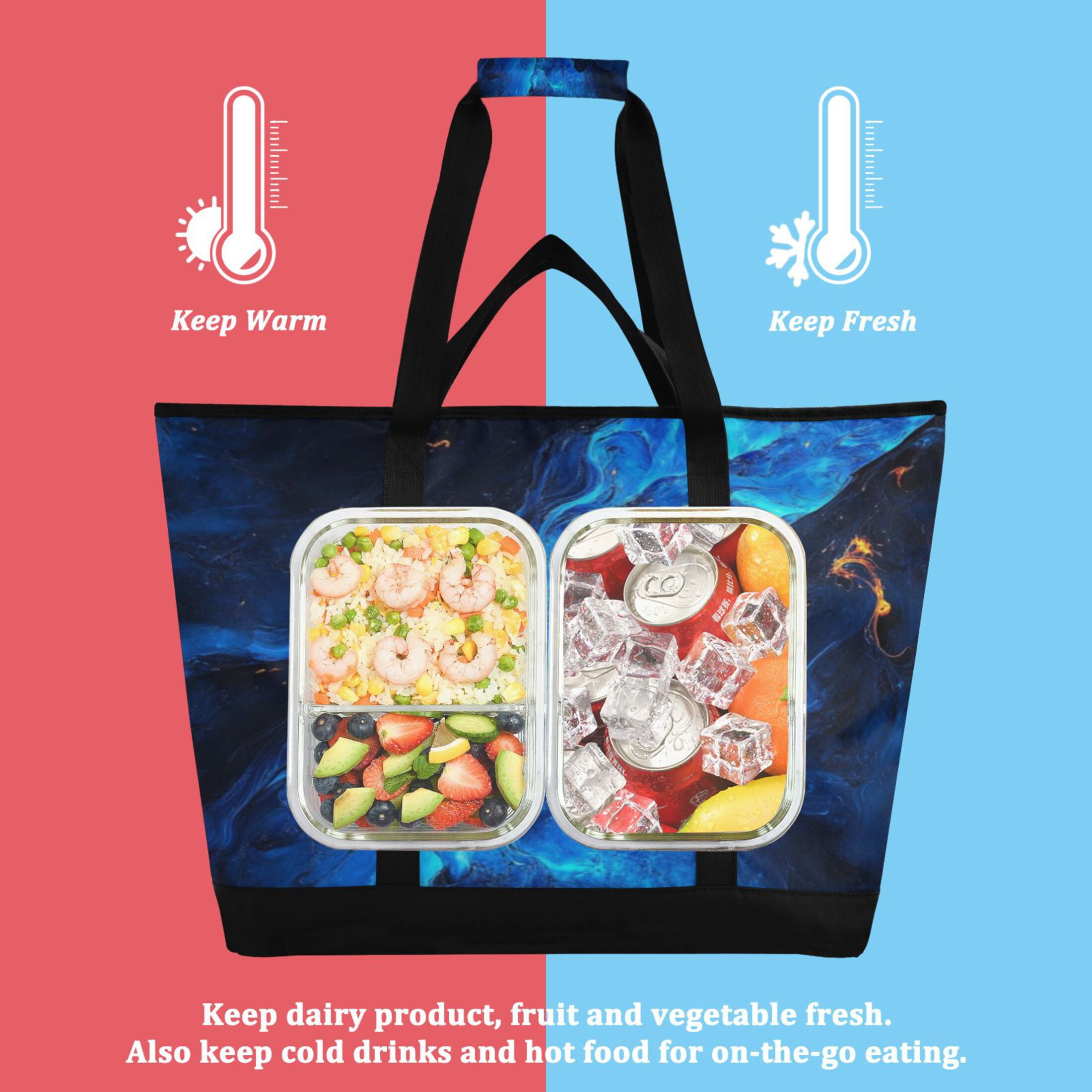 Large Hand-held Ice Pack Picnic Bag Insulation and Refrigeration Suitable for Shopping Picnics and Camping Blue Lava Picture