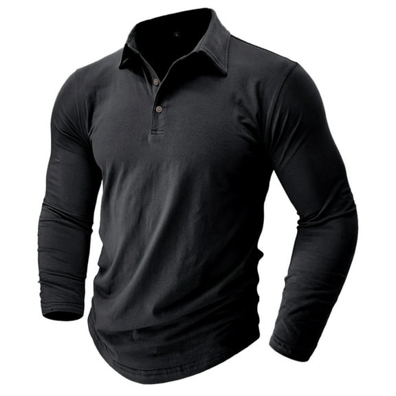PEASKJP Mens Polo Shirts Long Sleeve for Winter Mens Polos Long Sleeve Men's Big and Tall Classic Fit Long Sleeve Polo (Black,L)