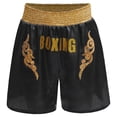 thumbnail image 2 of Hansber Kids Boys Sequin Applique Shiny Letter Printed Boxer Kickboxing Training Shorts Side Split Satin Hot Pants Black&Gold 14, 2 of 6