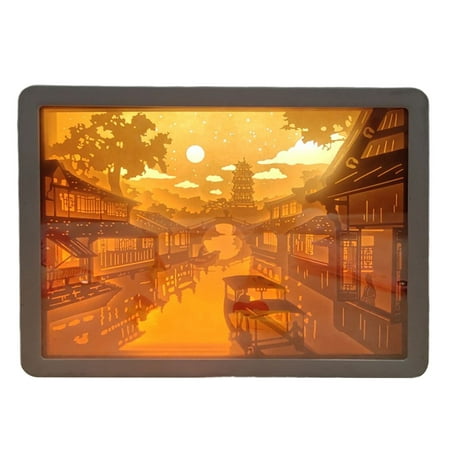 

Lomubue Bedside Lamp Rechargeable Romantic Multi-layered Paper Engraving Multi-purpose Atmosphere Decorate Warm 3D Mirror Paper Carving Night Light Room Decoration