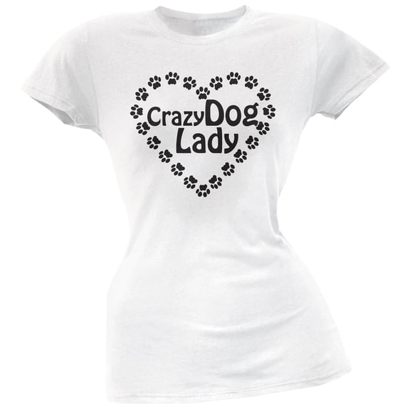 Crazy Dog Lady Paw Heart White Soft Juniors T-Shirt - 2X-Large