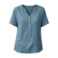 thumbnail image 6 of Rciityk Women's T Shirts Cotton Linen V Neck Short Sleeve Tops Solid Color Loose Fit Summer Tunic Shirts with Chest Pocket, 6 of 7