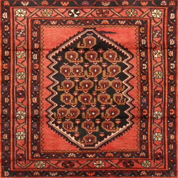 Ahgly Company Machine Washable Indoor Square Traditional Tomato Red Area Rugs, 5' Square