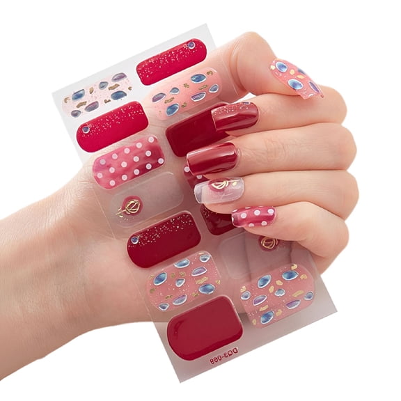 RAGUPEL 14PCS/Set Semi Cured Gel Nail Art Stickers UV Lamp Required Full Cover Wrap