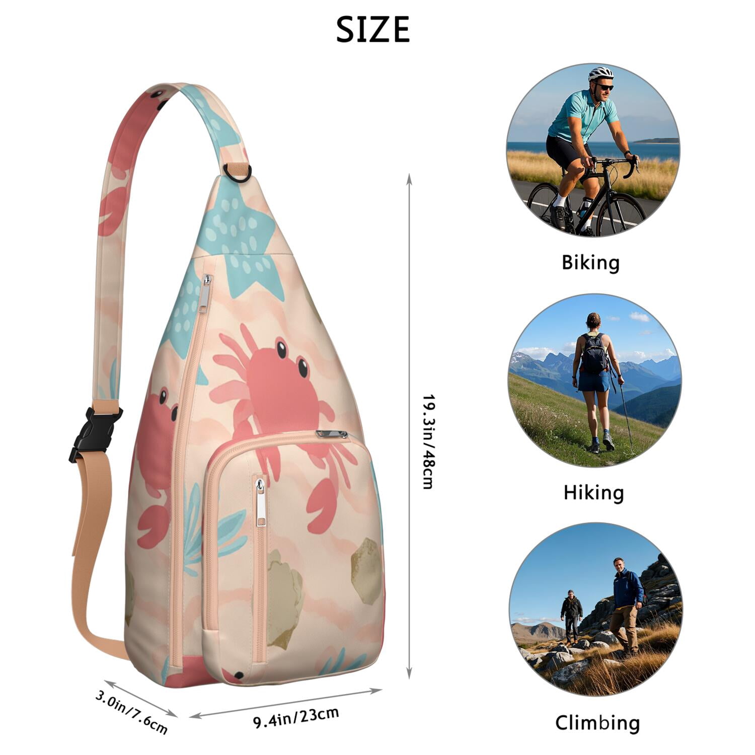 Stylish Chest Sling Bag Marine Adorable Crab Crossbody Shoulder Backpack Adjustable Lightweight Travel Hiking Casual Daypack for Unisex