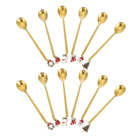 

12pcs Christmas Pendant Spoon Stainless Steel Spoon Stirring Spoon Dessert Spoon