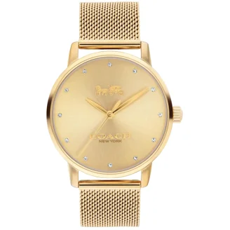 Coach Grand Carnation 14503742 Gold Glitz Dial Mesh Band Women's