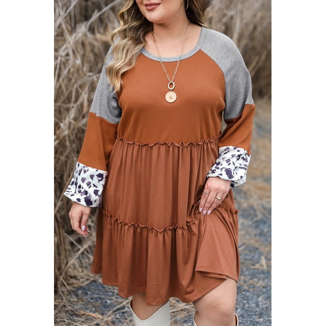 FOLUNSI Gold-Bliss Ruffle Mini Dress: Plus Size Elegance