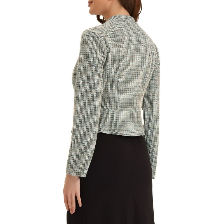Allegra K Women's Elegant Plaid Tweed Blazer Jacket XS Beige Allegra K Women's Elegant Plaid Tweed Blazer Jacket XS Beige