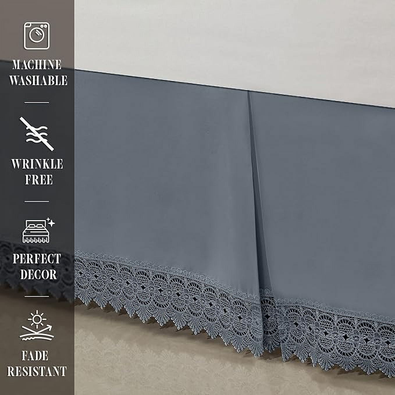 Elegant Comfort Narina Collection Lace Bed Skirt, 15-Inch Drop, 1500 Series, Elegant Vintage Design, Easy Care and Wrinkle-Resistant, Twin, Gray