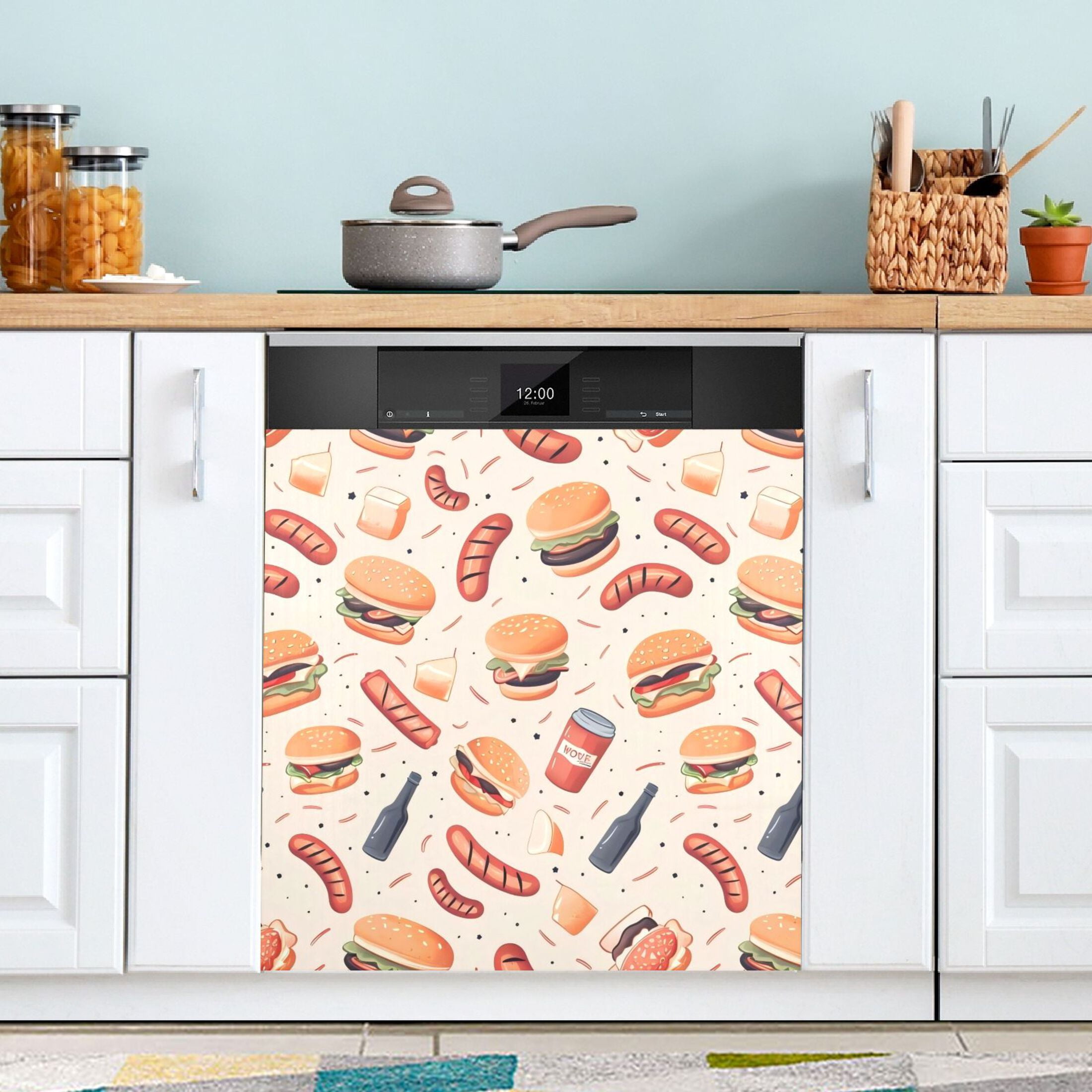 Dishwasher Magnetic Sticker 23x26 Inch Refrigerator Magnetic Sticker Washing Machine Magnetic Sticker Kitchen Panel Magnetic Sticker Home Decor Hamburger Sausage