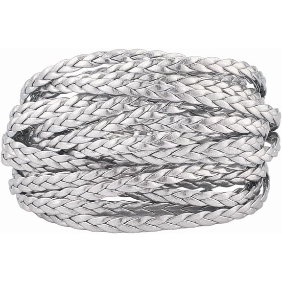 5.5 Yard Metallic Leather Cord String Rope Folded 5mm Silver Flat PU Leather Rope with 3 Strands Leatherette Braiding String Thread for DIY Crafts Bracelet Necklace Jewelry Making