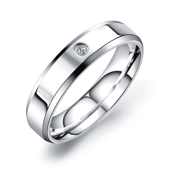 Matching Couple Promise Ring Set,Silver Tone Wedding Band with Single Cubic Zirconia,Valentine Anniversary Jewelry Gift for Her Him,Size 7