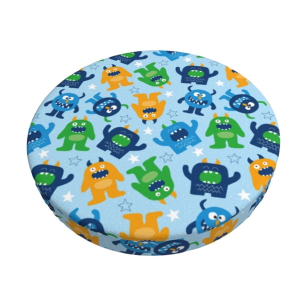 Disketp Cartoon Monster Funda Redonda para Taburete, Funda de Cojín para Silla de Bar Suave y Elástica-14 inch