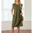 thumbnail image 5 of Women Summer Round Neck Casual Loose Split Wrinkle-Free Midi Dress with Pockets, 5 of 7