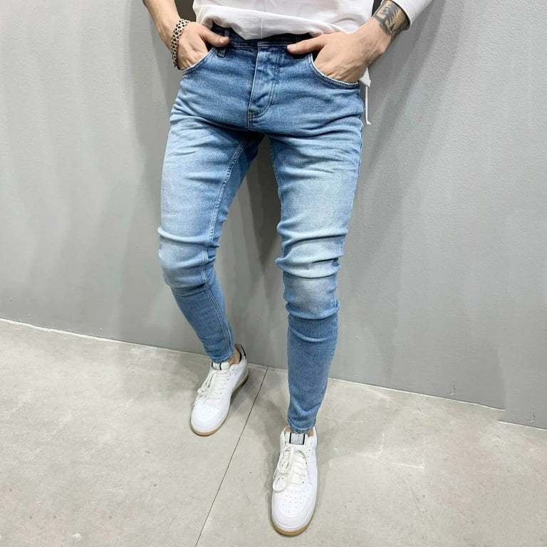 adviicd Men Pants For Hot Weather Boys Jeans Men's Performance Cowboy Cut  Slim Fit Jean Blue Large