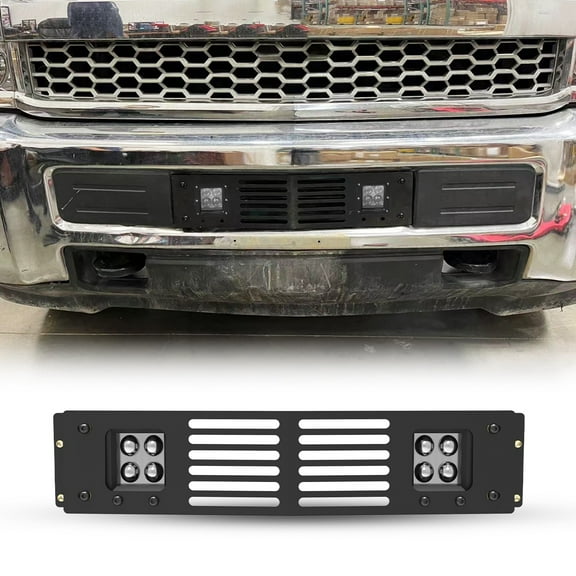 Lower Bumper Grille Insert For 2015-2019 Chevy Silverado 2500/3500/2500HD/3500HD Including 2pcs 4" pod lights