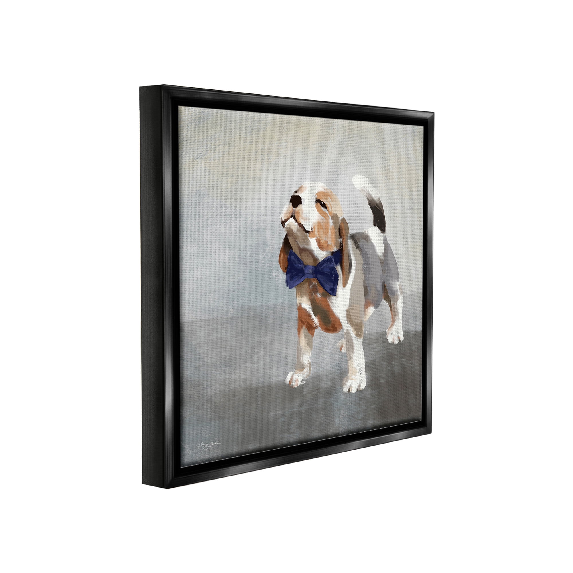 Stupell Industries Happy Beagle in Bowtie Animals & Insects Painting Black Floater Framed Canvas Art Print Wall Art, 18 x 18