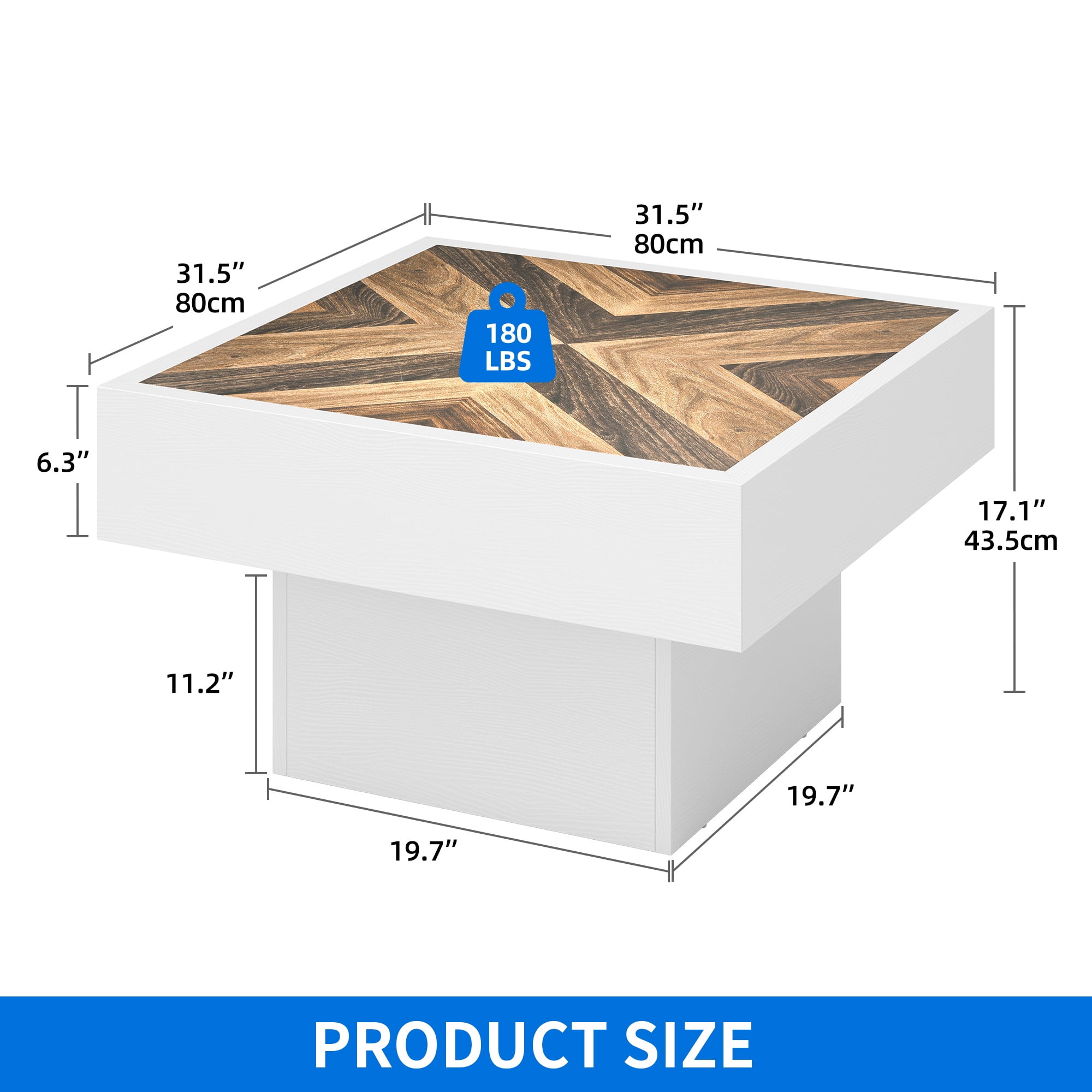 Dextrus Farmhouse LED Coffee Tables Square Center Table with Storage for Living Room, White