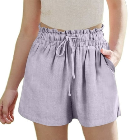 JTSRKL Girls Summer Shorts Casual Kids Wide Leg Comfy Boho Smoked Elastic High Waisted Pull On Paperbag Drawstring Shorts with Pockets Purple 15-16 Years