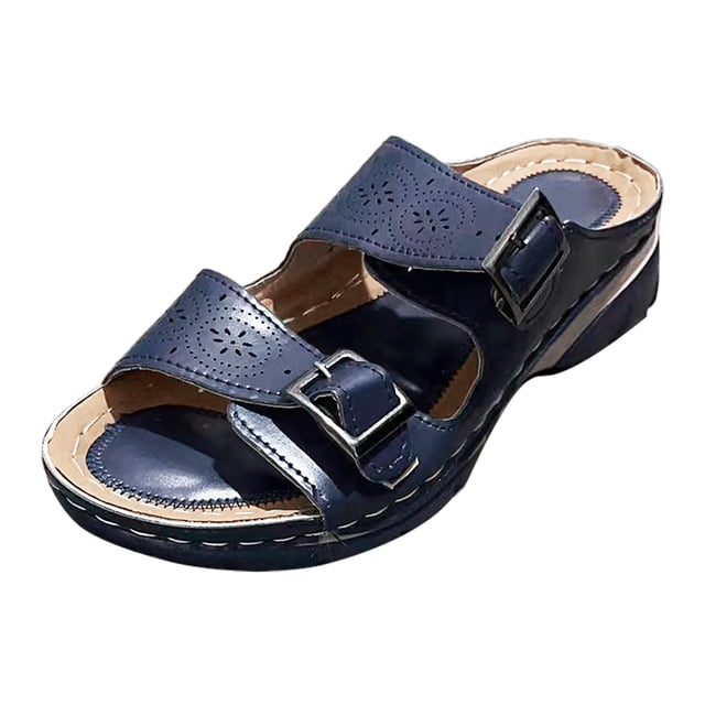 asddcavvf Women Summer Solid Color Buckle Strap Casual Open Toe Wedges Soft Bottom Breathable Slippe