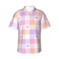 thumbnail image 1 of Balery Heart Buffalo Plaid Camisas hawaianas de manga corta para hombre, camisas playeras de corte holgado, camisas de vacaciones con botones,X-Large, 1 of 7