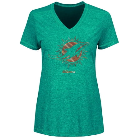 Bright Aqua Apparel - Miami Dolphins Majestic Women's Bright Lights V-Neck T-Shirt - Aqua