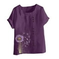 thumbnail image 2 of Vestidos Casuales Para Mujer, Blusas De Mujer De Moda Blusa informal de lino con cuello redondo y manga corta con botones para mujer, talla grande, estampada, 2 of 2
