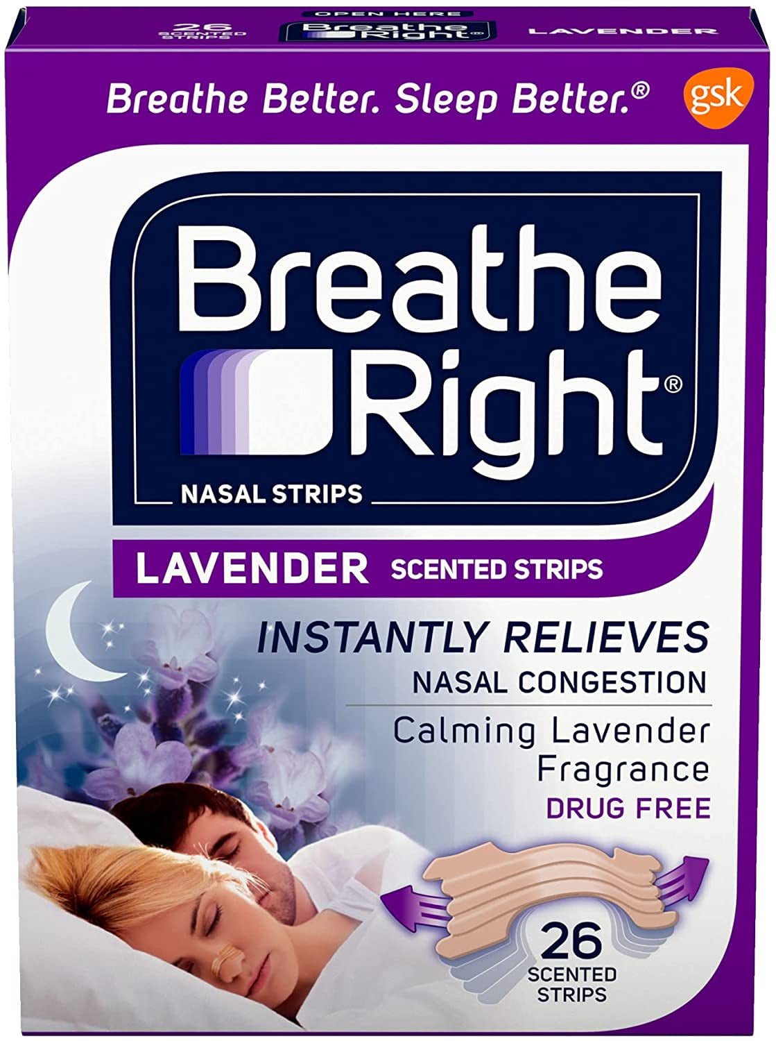 Breathe Right Scented Nasal Strips, Lavender 26 ea