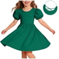 thumbnail image 3 of Mitankcoo Girls Puff Mini Dresses Crew Neck Short Sleeve Cross Back A-Line Dress for Everyday & Vacation Wear, 3 of 8