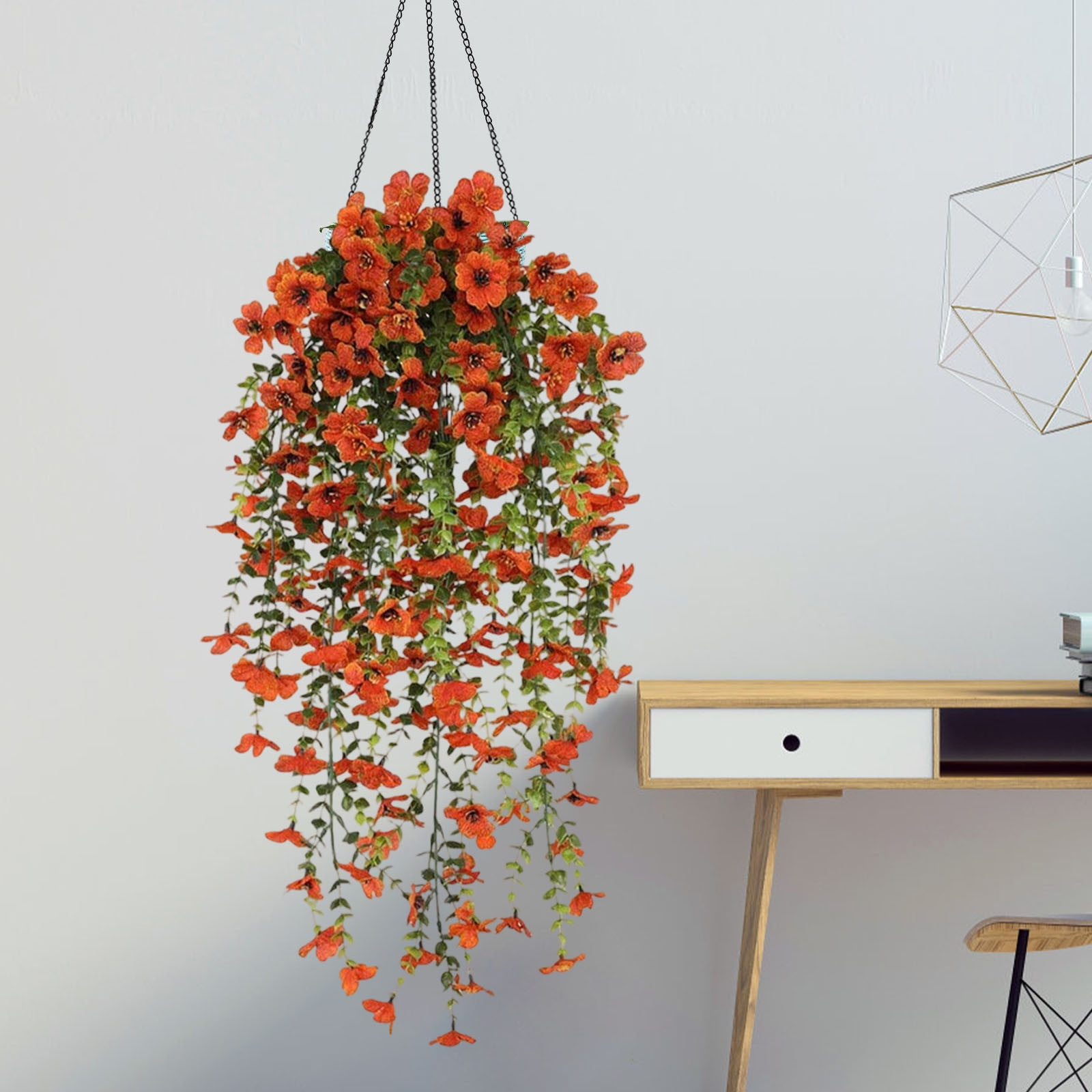 Kbndieu 2PCS Artificial Fake Hanging Flowers Plants Violet Flower for Outdoors, Faux Silk Spring Summer Flower for Garden Porch Patio Balcony Yard Wedding Decor