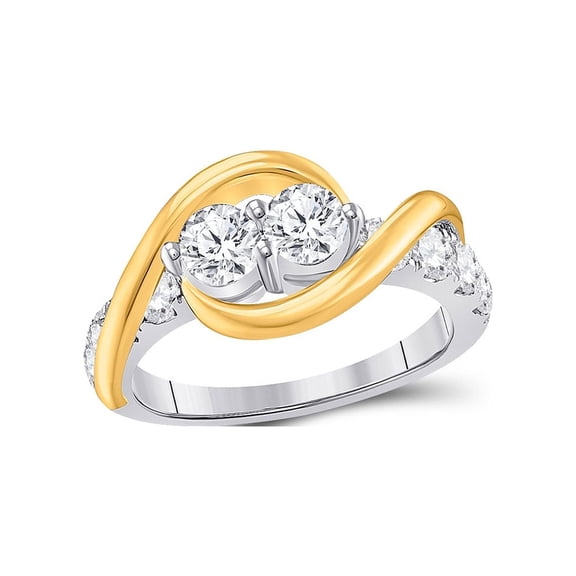 Jewels By Lux 14kt Two-tone Gold Womens Round Diamond 2-stone Bridal Wedding Engagement Ring 1-1/2 Cttw In Prong Setting (SI3 clarity; G-H color) Ring Size 7