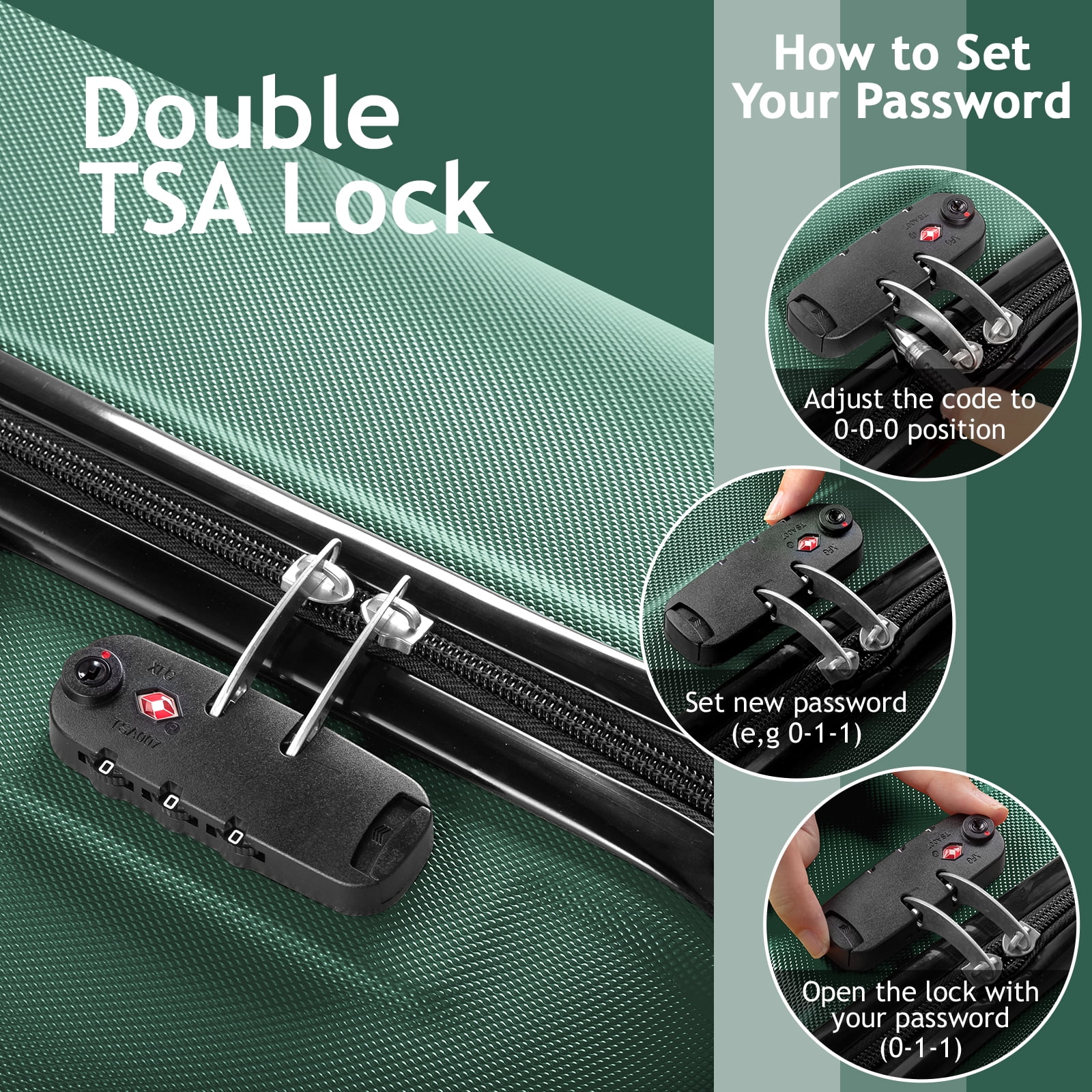Zimtown 4-Piece Lightweight Hardside Spinner Luggage Set, ABS Hard Shell, Double Wheels, TSA Lock, Vintage Green - Walmart.com Zimtown 4-Piece Lightweight Hardside Spinner Luggage Set, ABS Hard Shell, Double Wheels, TSA Lock, Vintage Green - Walmart.com