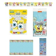 SpongeBob Squarepants Birthday Party Supplies Decoration Bundle Pack includes Jointed Banner and Plastic Table Cover