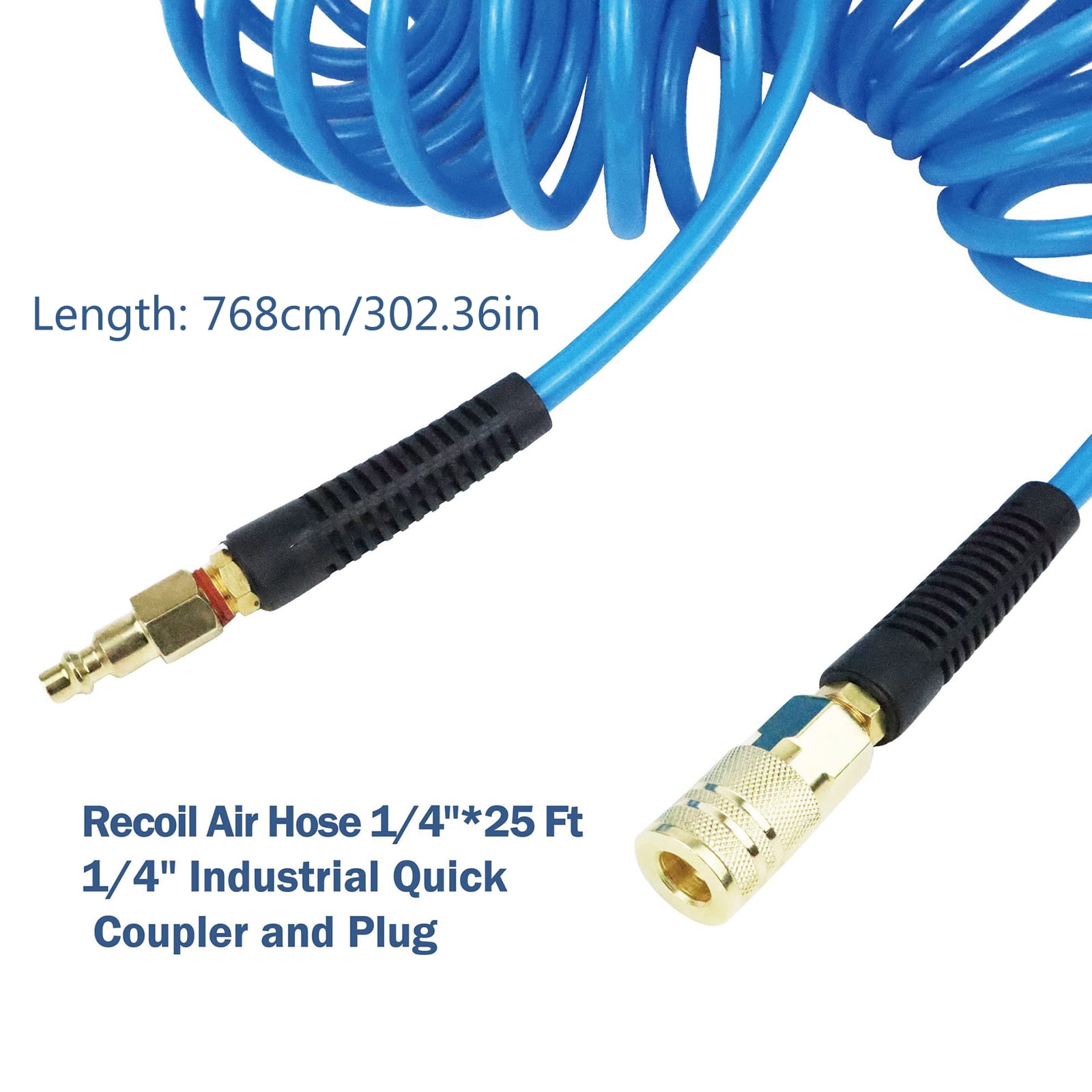 Polyurethane Recoil Air Hose with Bend Restrictor Replacement Air Compressor Hose 1/4" Quick Coupler and Plug Easy Use