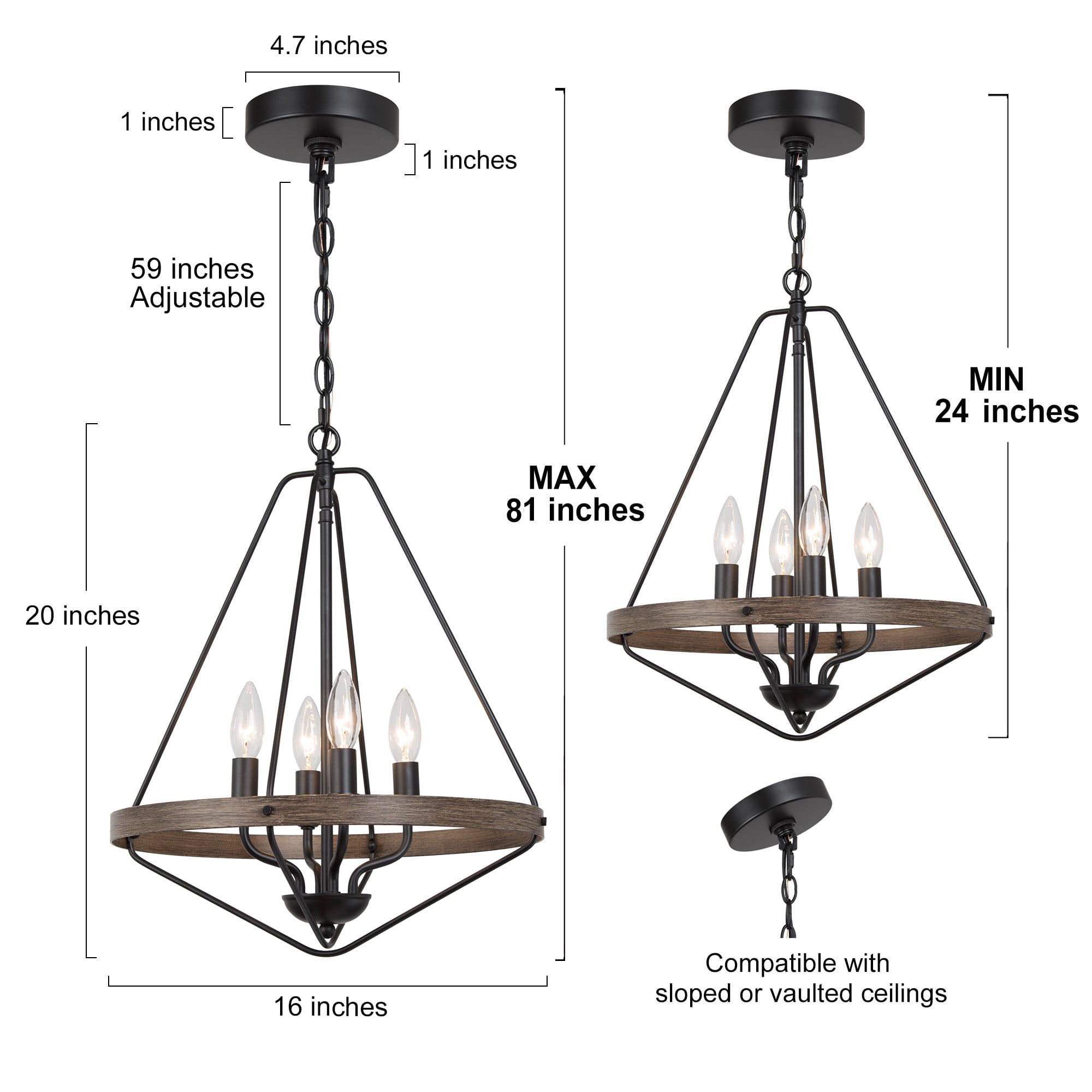 LNC Laius 4-Light Matte Black Farmhouse Led Cage Chandelier
